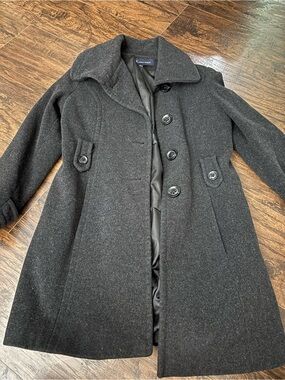 Anne Klein Black Wool-Blend Button Coat